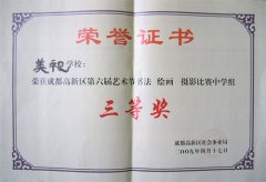 我校榮獲高新區(qū)第6屆藝術(shù)書法節(jié)比賽中學(xué)組三等獎