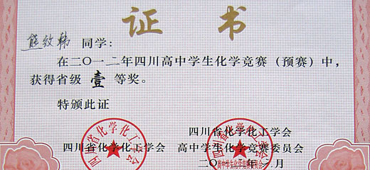  祝賀美視學(xué)子在2012年四川高中學(xué)生化學(xué)競賽(預(yù)賽)中獲獎 